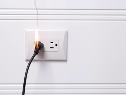 a plug in an outlet on fire